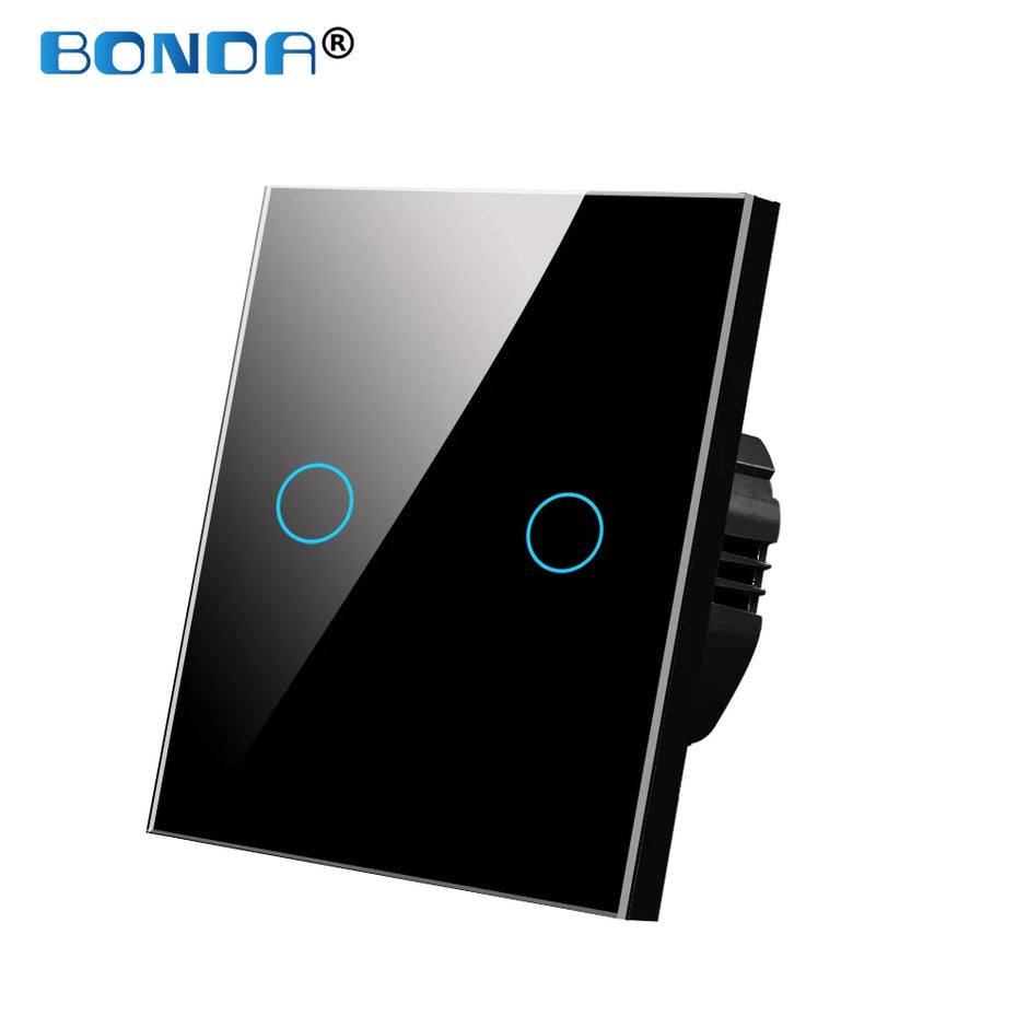 BONDA wall switch, EU standard, white crystal, tempered glass panel, touch switch, wall touch screen, Ac220v, 1 way, wall lamp