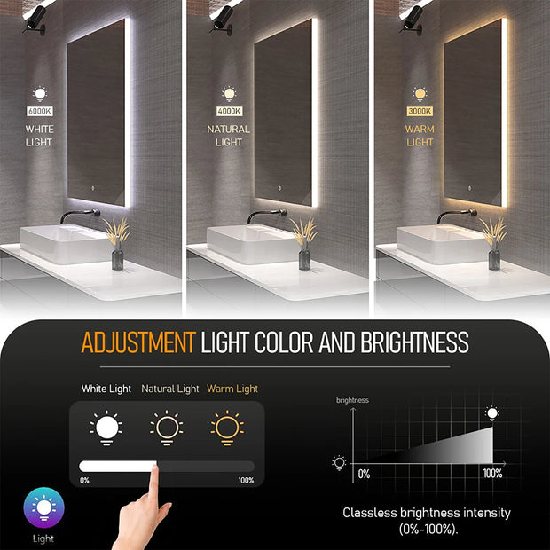 Smart Lighted Mirror With Touch Screen TV Tri-color Adjustable Light 2 in 1 Mirror TV