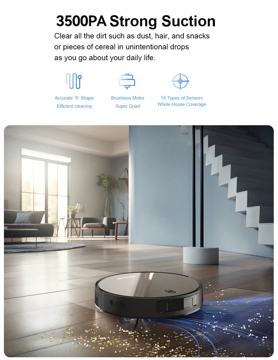 Robot Vacuum Cleaner Combo Mop,3500PA Suction Robotic,WiFi/Voice Control,Auto-Recharge