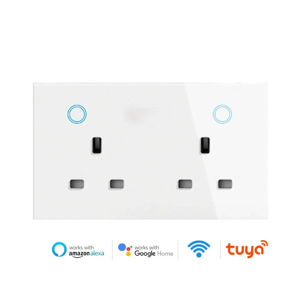 WIFI Smart Tuya Dual Wall Socket UK Electric Plug Outlet Power Monitor USB PD 20W