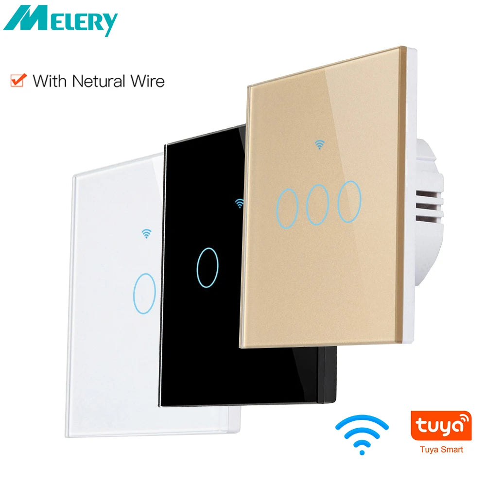 Melery Wifi Smart Light Switch 2/3 Way Tuya Smartlife Glass Touch Sensor