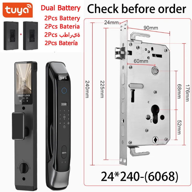 3D Real-time Intercom Face Recognition Digital Door Lock With Camera FIngerprint Password Unlock Keyless Electronic Door Lock