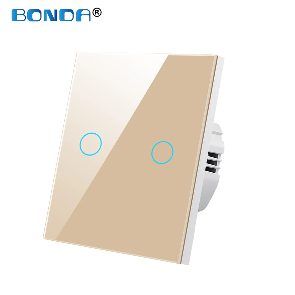BONDA wall switch, EU standard, white crystal, tempered glass panel, touch switch, wall touch screen, Ac220v, 1 way, wall lamp