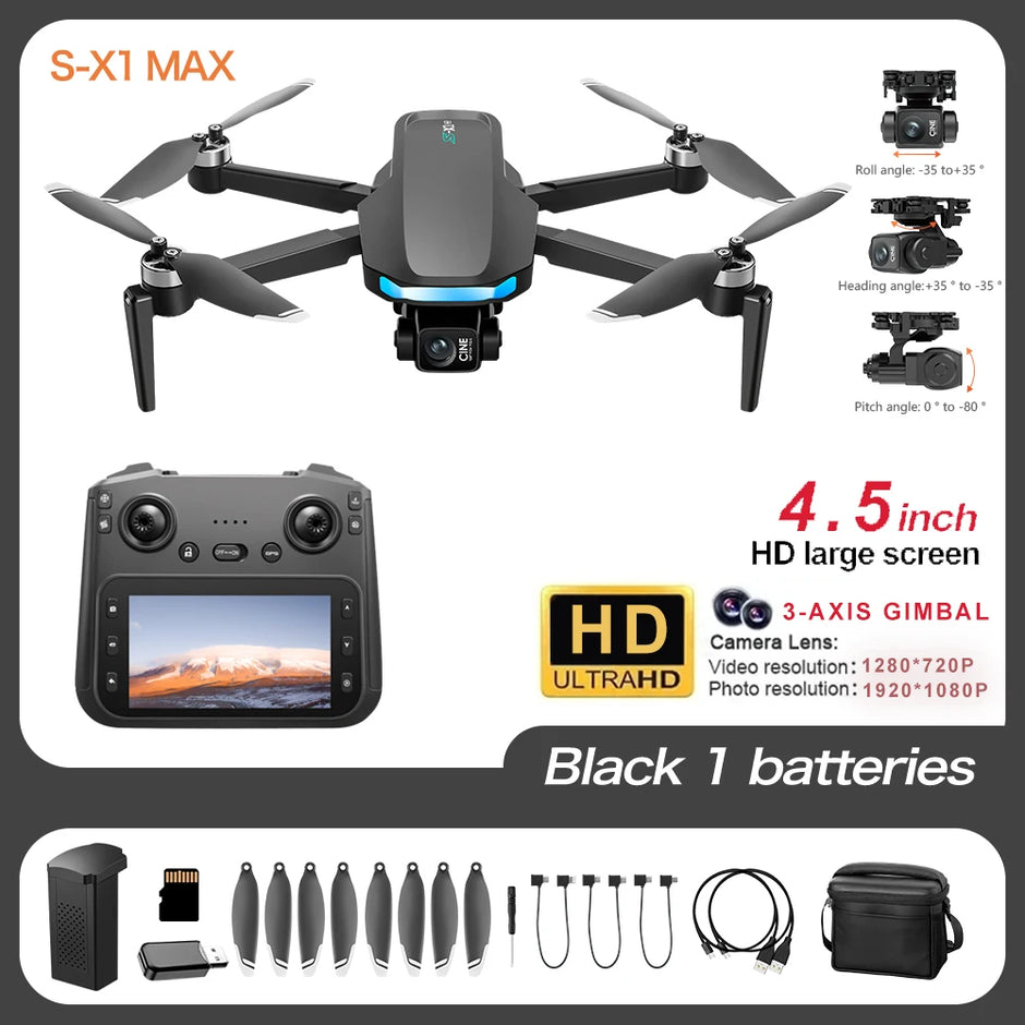 S-X1 MAX GPS Drone Professional 4K Camera Large Screen Remote Control Folding Drone