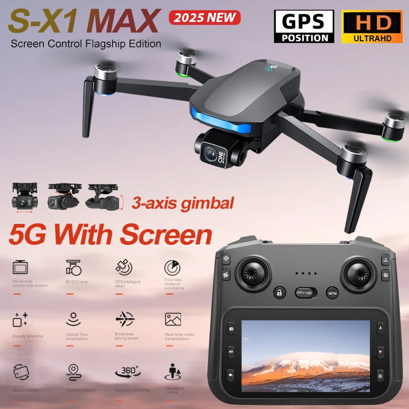 S-X1 MAX GPS Drone Professional 4K Camera Large Screen Remote Control Folding Drone