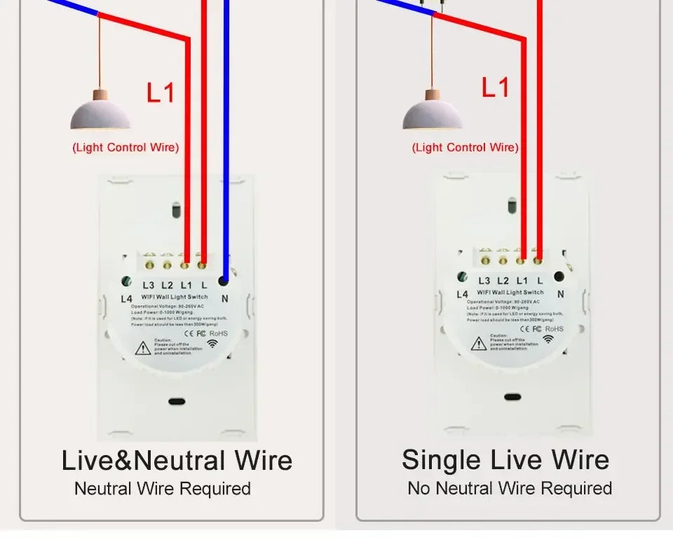 Tuya Smart Switches US Neutral Wire/No Neutral Wire Required 1/2/3/4 Gang