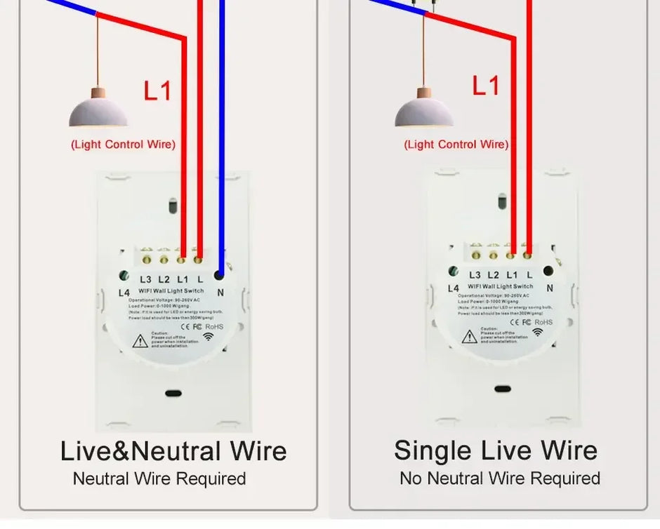 Tuya Smart Switches US Neutral Wire/No Neutral Wire Required 1/2/3/4 Gang