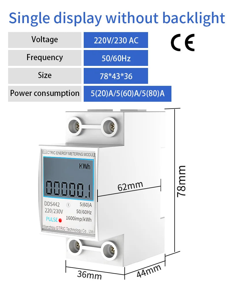 GTRIC Electric Energy Meter 2P Single Phase  LCD Digital Display