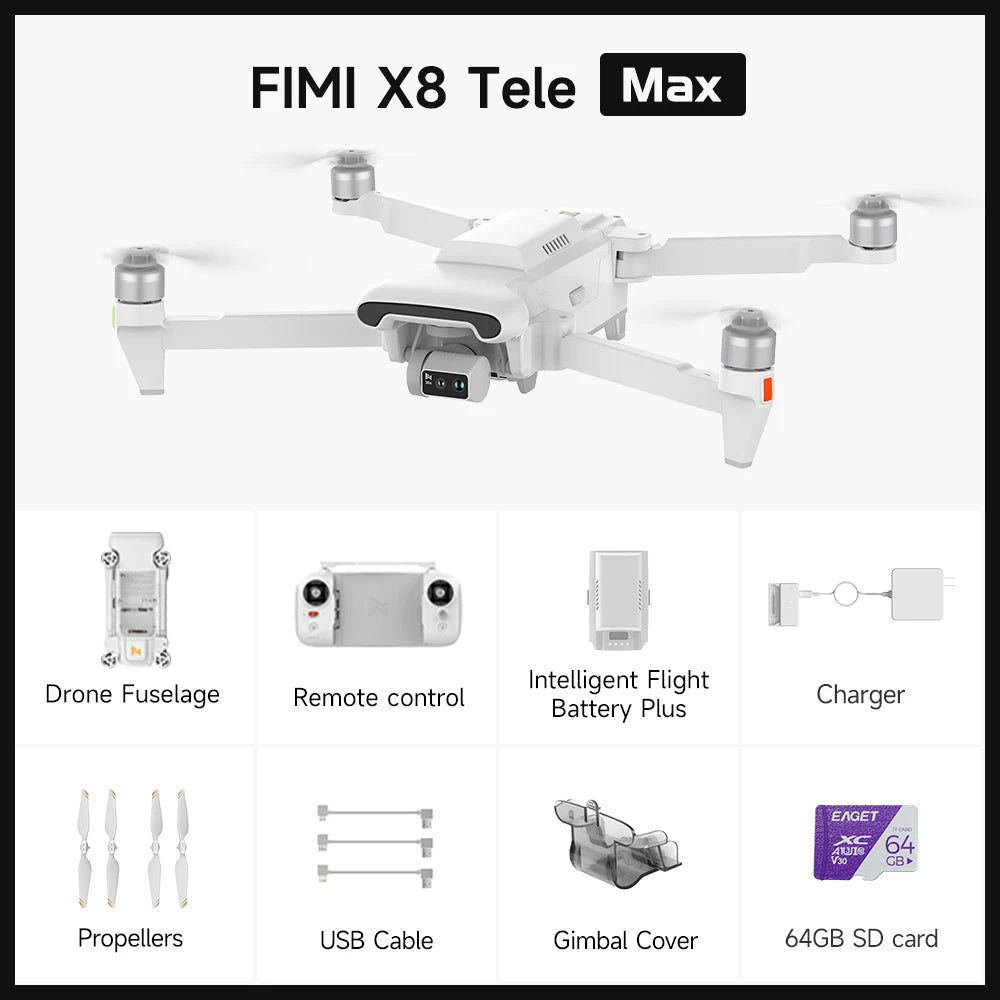FIMI X8 Tele Max Drone 20km Range 4K 60fps Dual Camera
