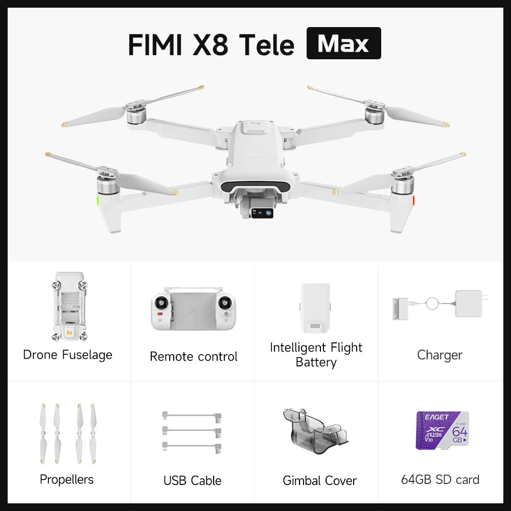 FIMI X8 Tele Max Drone 20km Range 4K 60fps Dual Camera