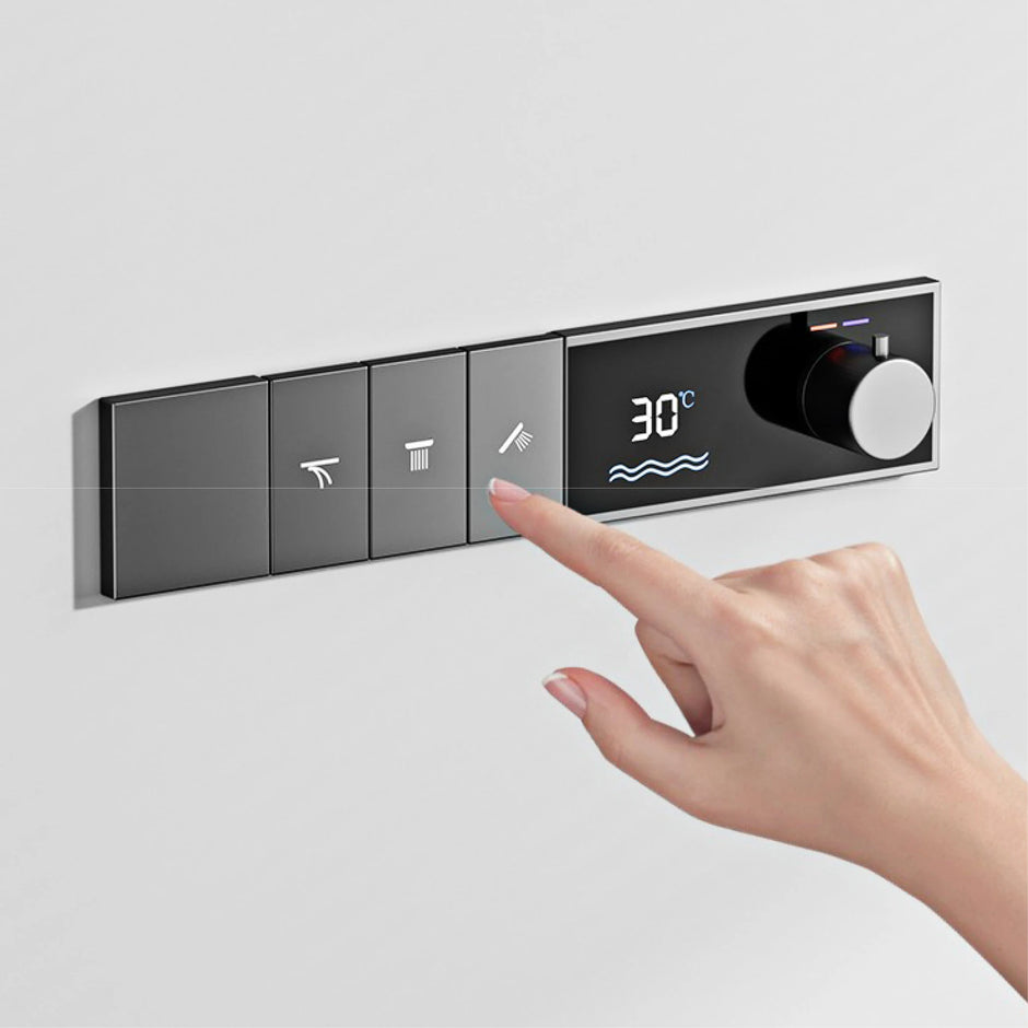 Luxury Brass Gun Grey Thermostatic LED Digital Display 3 Spray Modes Shower System