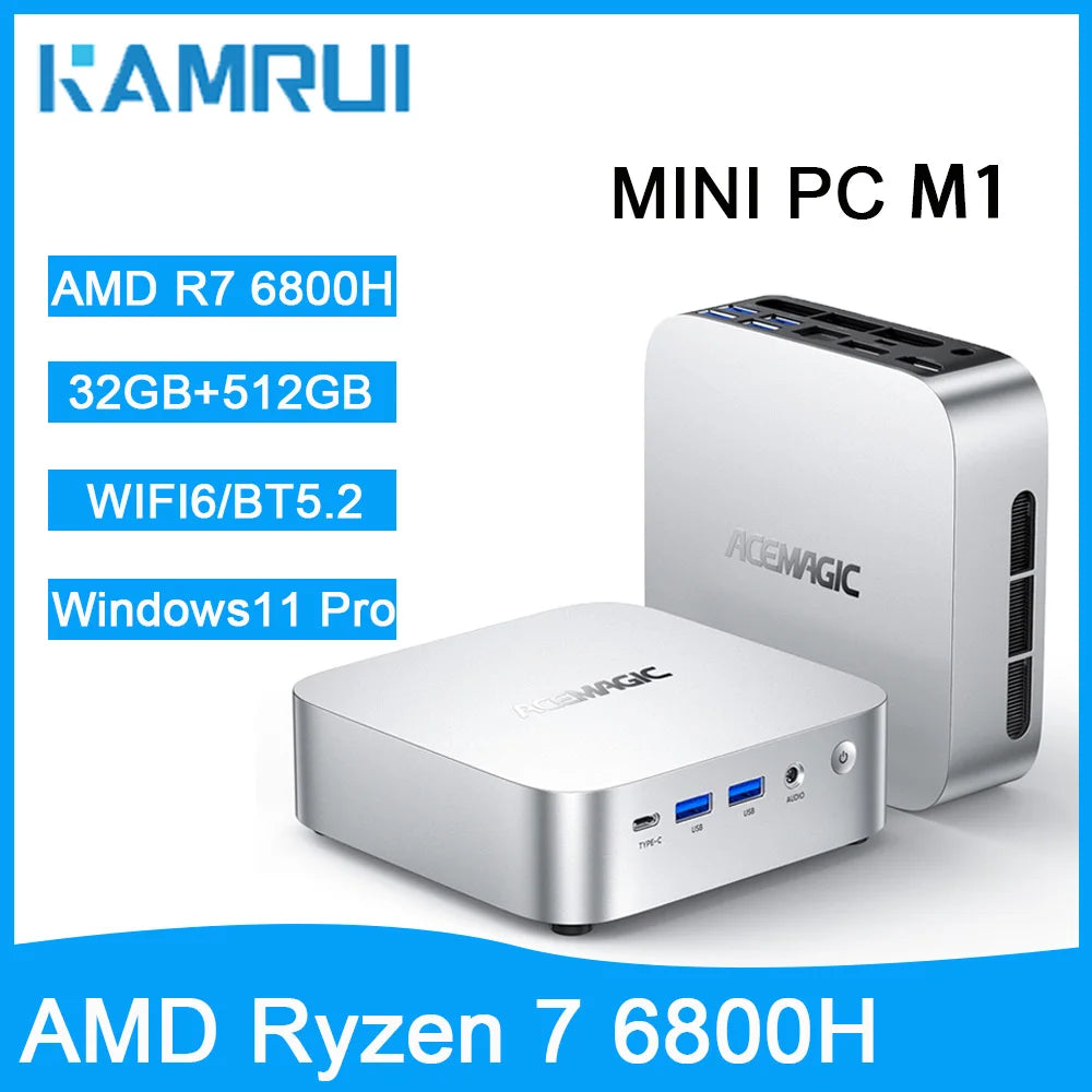 KAMRUI Mini PC AMD Ryzen 7 6800H LPDDR5 32GB RAM 512GB Win 11pro Mini Gaming Desktop Computers