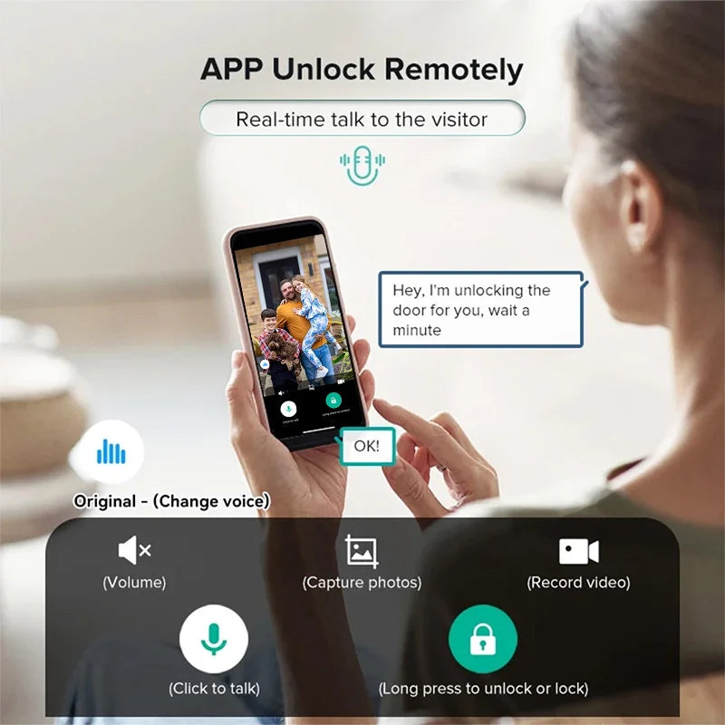 3D Real-time Intercom Face Recognition Digital Door Lock With Camera FIngerprint Password Unlock Keyless Electronic Door Lock