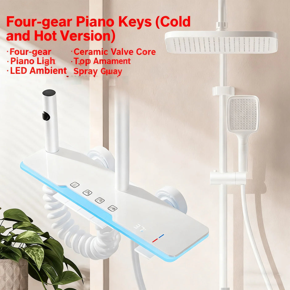 Grey Shower System with Ambient Light - Intelligent Digital Faucet Set with Temperature Display & Rainfall