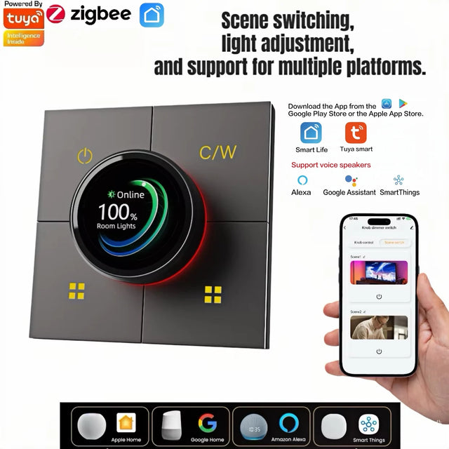 Tuya Smart Knob Dimming Switch, Zigbee Dual Relay Version