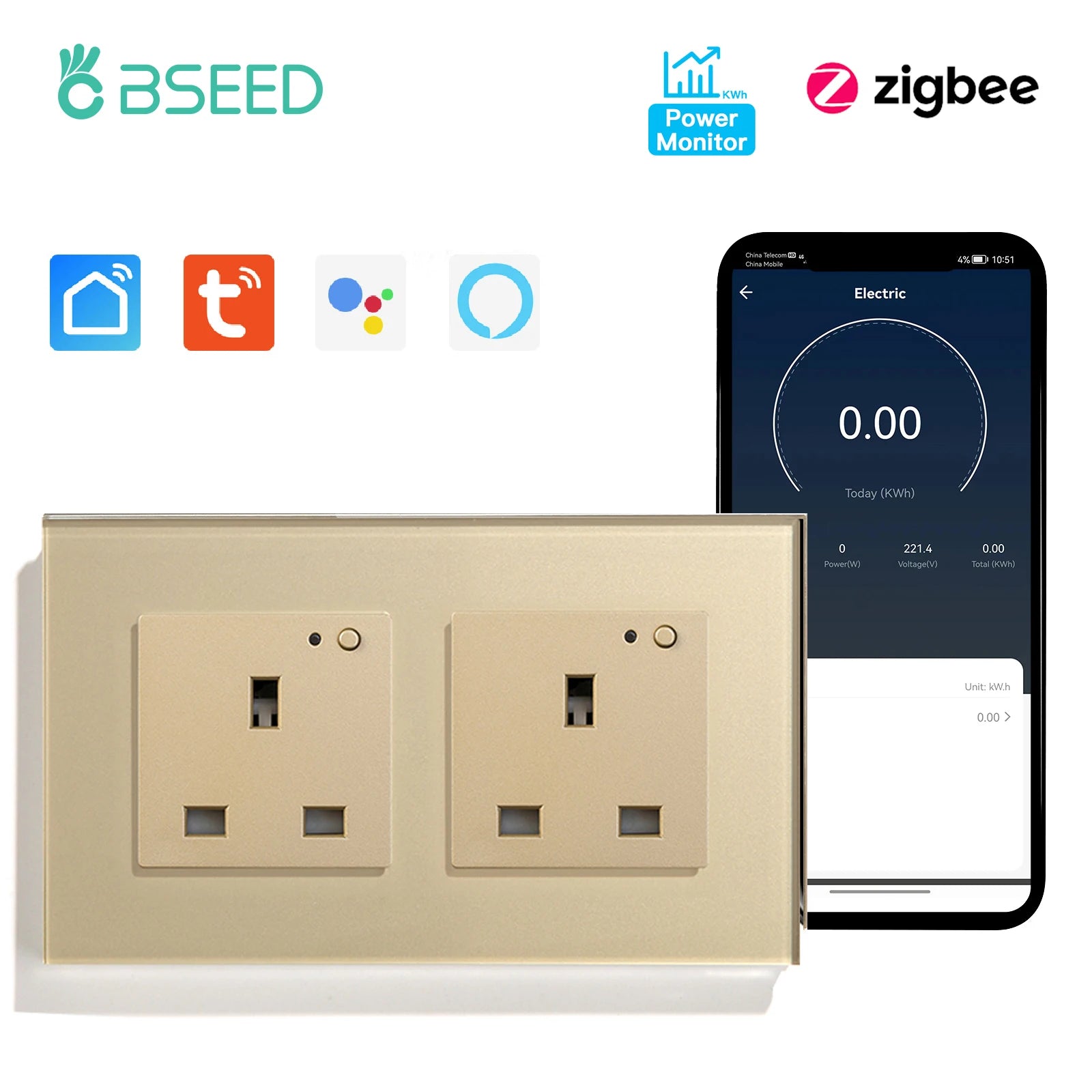 BSEED  Single UK Smart Socket Double Intelligent Wall Sockets Triple Electric Outlets