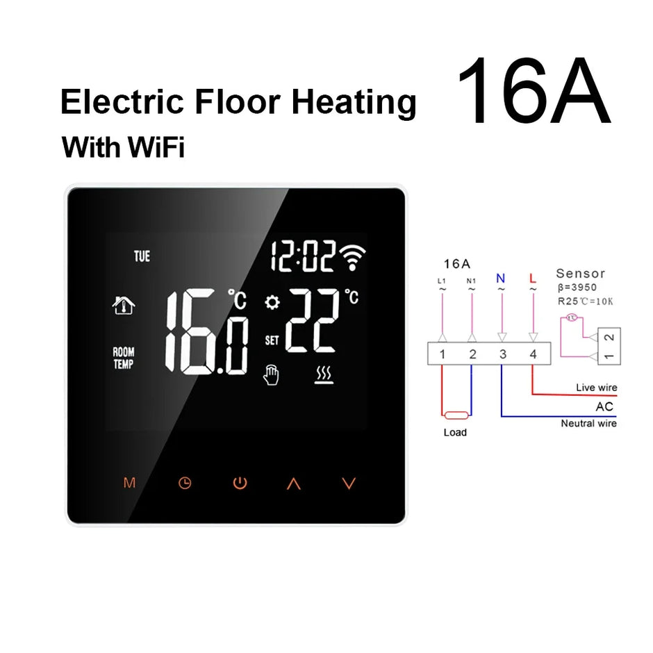 Multi-System Smart Thermostat Controls Electric Floor Heating/Gas Boilers via WiFi, Supports Voice&App Temperature Adjustment
