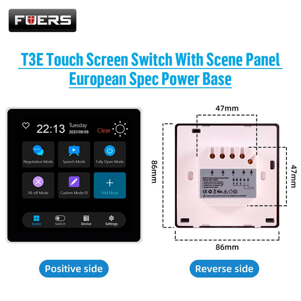FUERS 4 Inch Touch Screen Multi-functional Smart Wall Switch