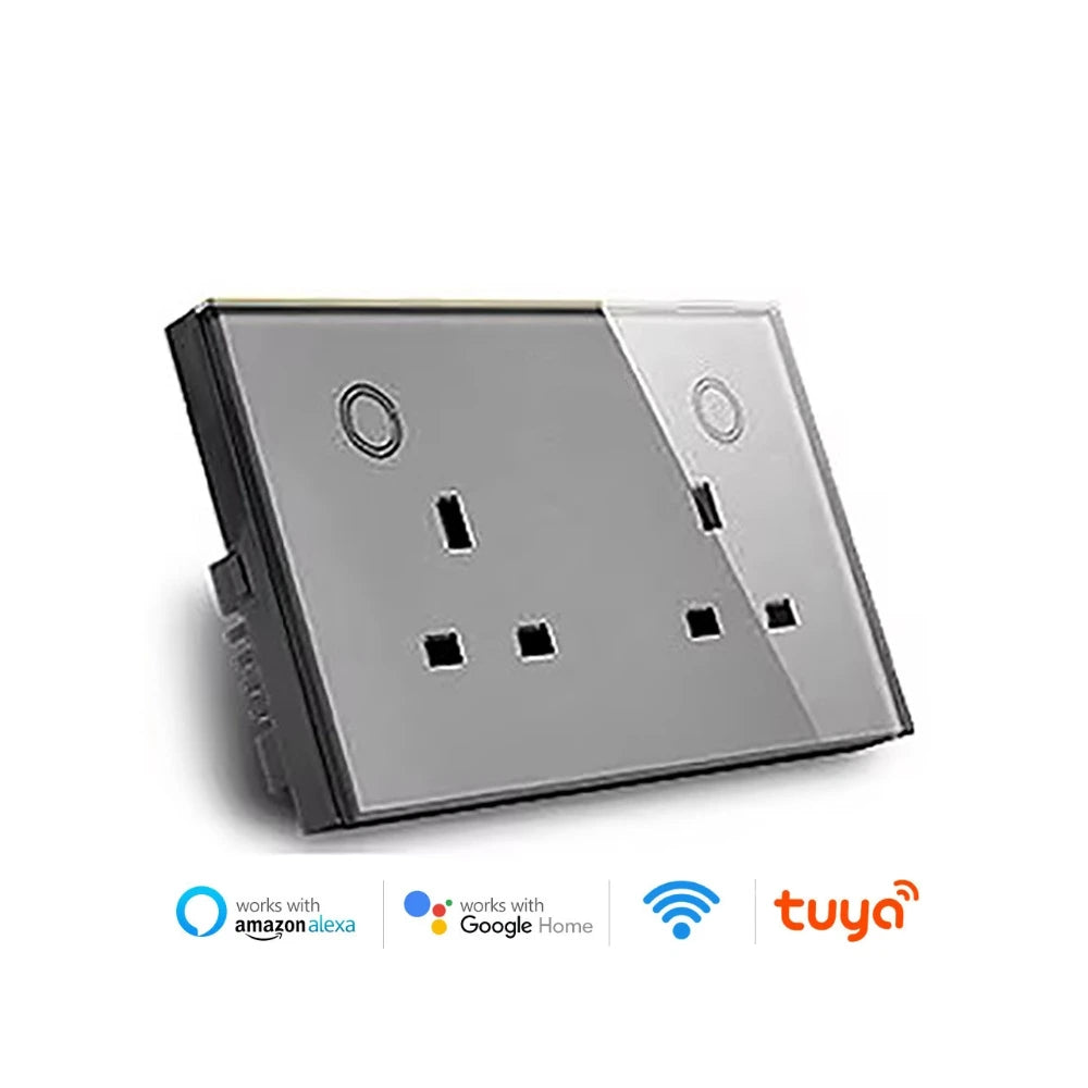 WIFI Smart Tuya Dual Wall Socket UK Electric Plug Outlet Power Monitor USB PD 20W