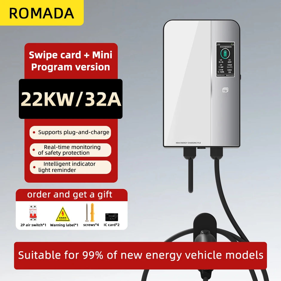 ROMADA 32A 22KW EV Charging Station Wallbox Car Charger