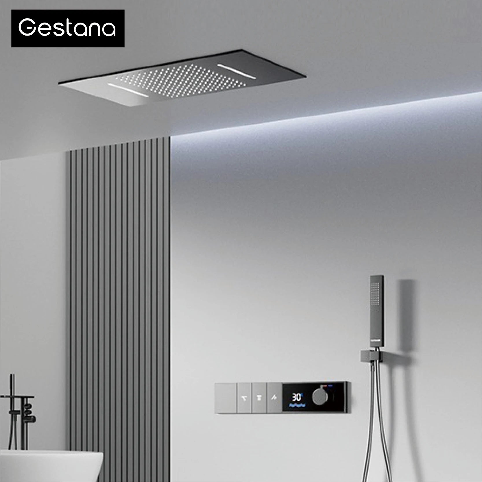 Luxury Brass Gun Grey Thermostatic LED Digital Display 3 Spray Modes Shower System