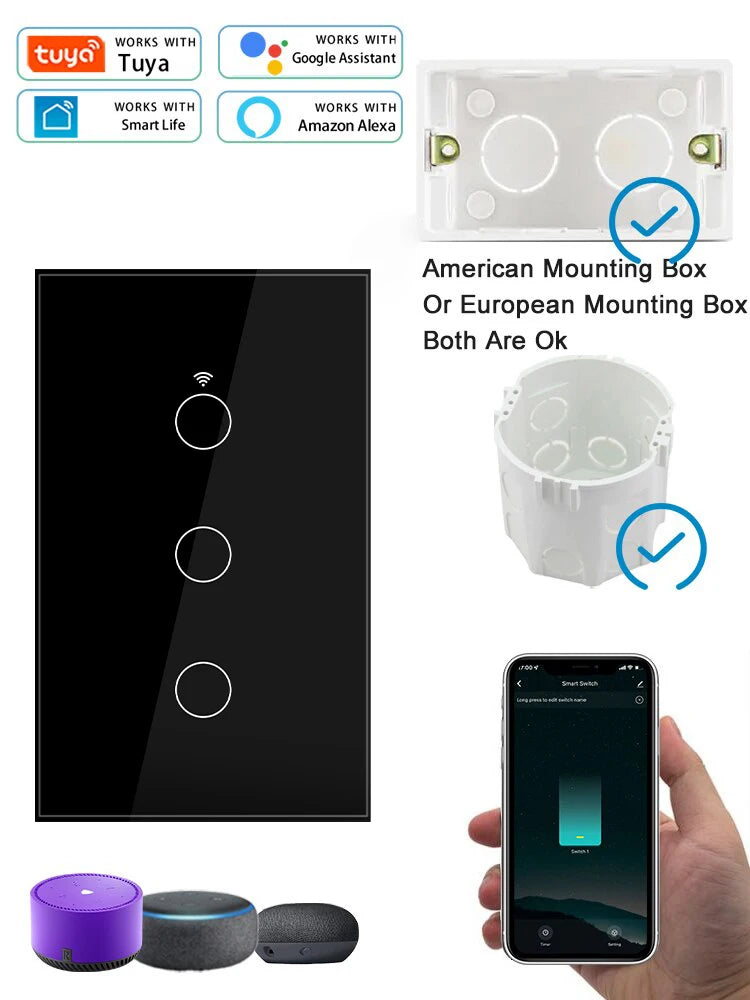Tuya Smart Switches US Neutral Wire/No Neutral Wire Required 1/2/3/4 Gang
