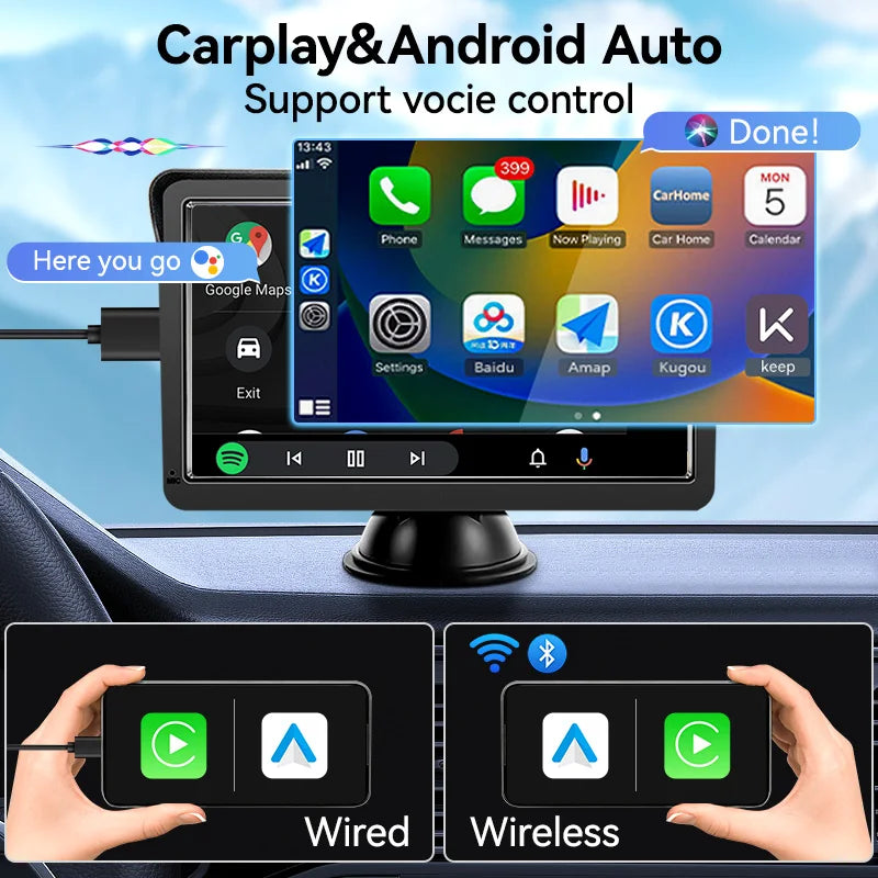 AHOUDY 7 Inch Carplay Android Auto Universal Car Radio Multimedia Video Player Touch Screen