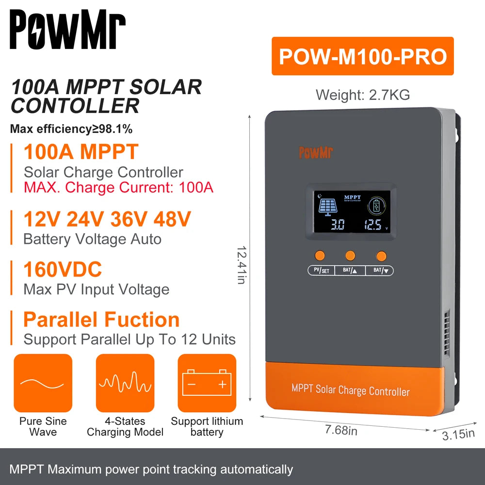 PowMr MPPT 100A 80A Solar Charge Controller Solar Panels