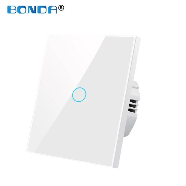 BONDA wall switch, EU standard, white crystal, tempered glass panel, touch switch, wall touch screen, Ac220v, 1 way, wall lamp