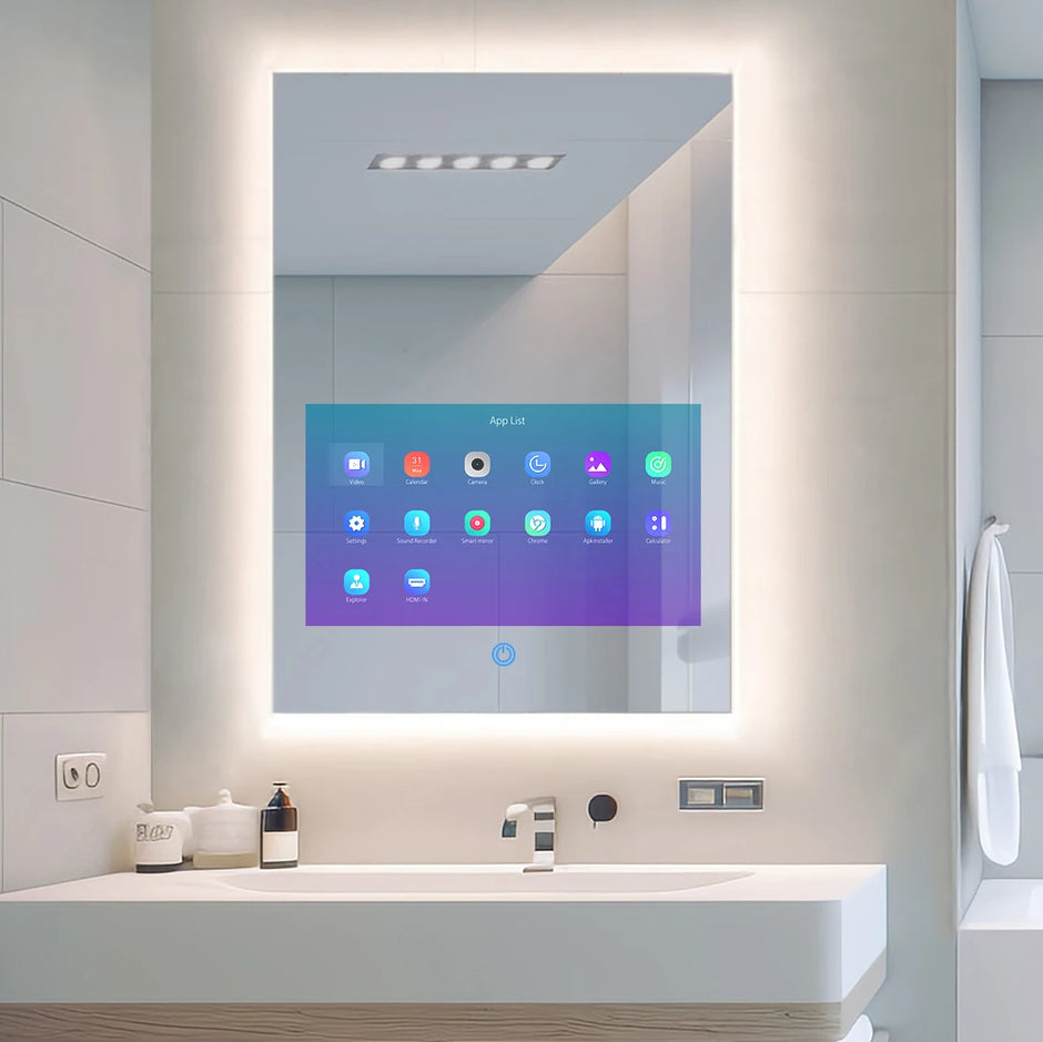 Smart Lighted Mirror With Touch Screen TV Tri-color Adjustable Light 2 in 1 Mirror TV