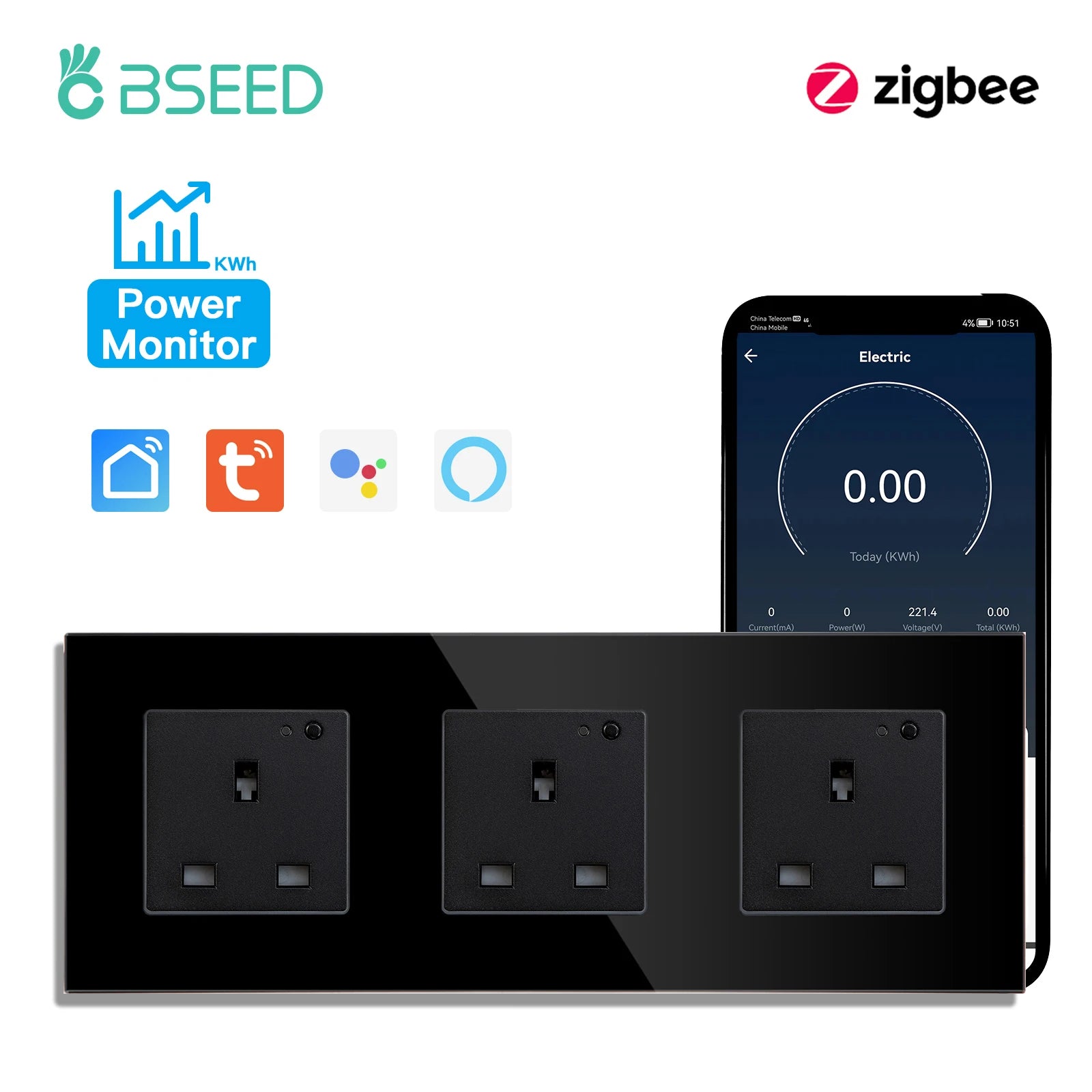 BSEED  Single UK Smart Socket Double Intelligent Wall Sockets Triple Electric Outlets