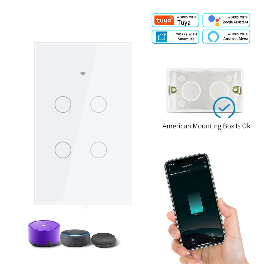 Tuya Smart Switches US Neutral Wire/No Neutral Wire Required 1/2/3/4 Gang