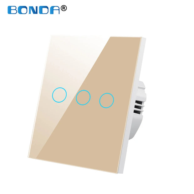 BONDA wall switch, EU standard, white crystal, tempered glass panel, touch switch, wall touch screen, Ac220v, 1 way, wall lamp