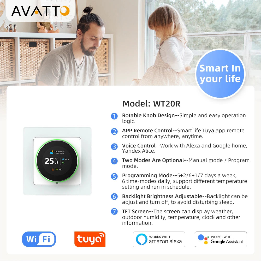 AVATTO Tuya WiFi Smart Knob Thermostat Electric Heating Water Gas Boiler Temperature Controller Works With Alexa Google Home