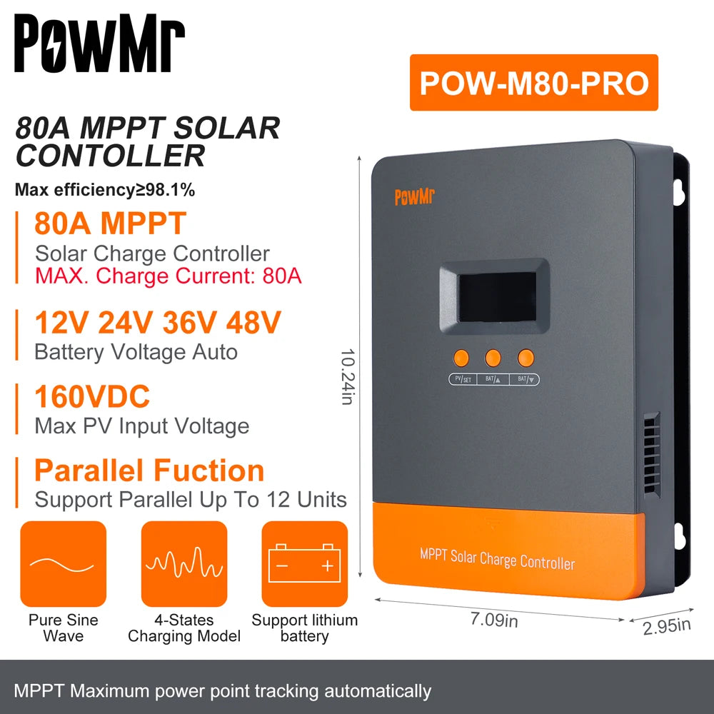 PowMr MPPT 100A 80A Solar Charge Controller Solar Panels