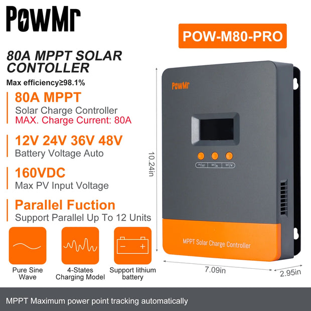 PowMr MPPT 100A 80A Solar Charge Controller Solar Panels