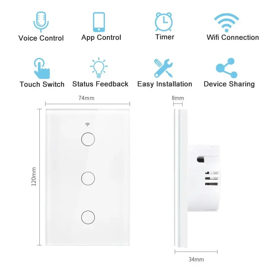 Tuya Smart Switches US Neutral Wire/No Neutral Wire Required 1/2/3/4 Gang