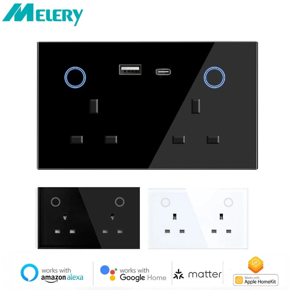 Melery Matter Smart Things Tuya USB Type C PD 20W Wall Socket