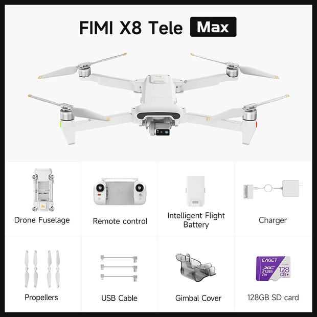 FIMI X8 Tele Max Drone 20km Range 4K 60fps Dual Camera