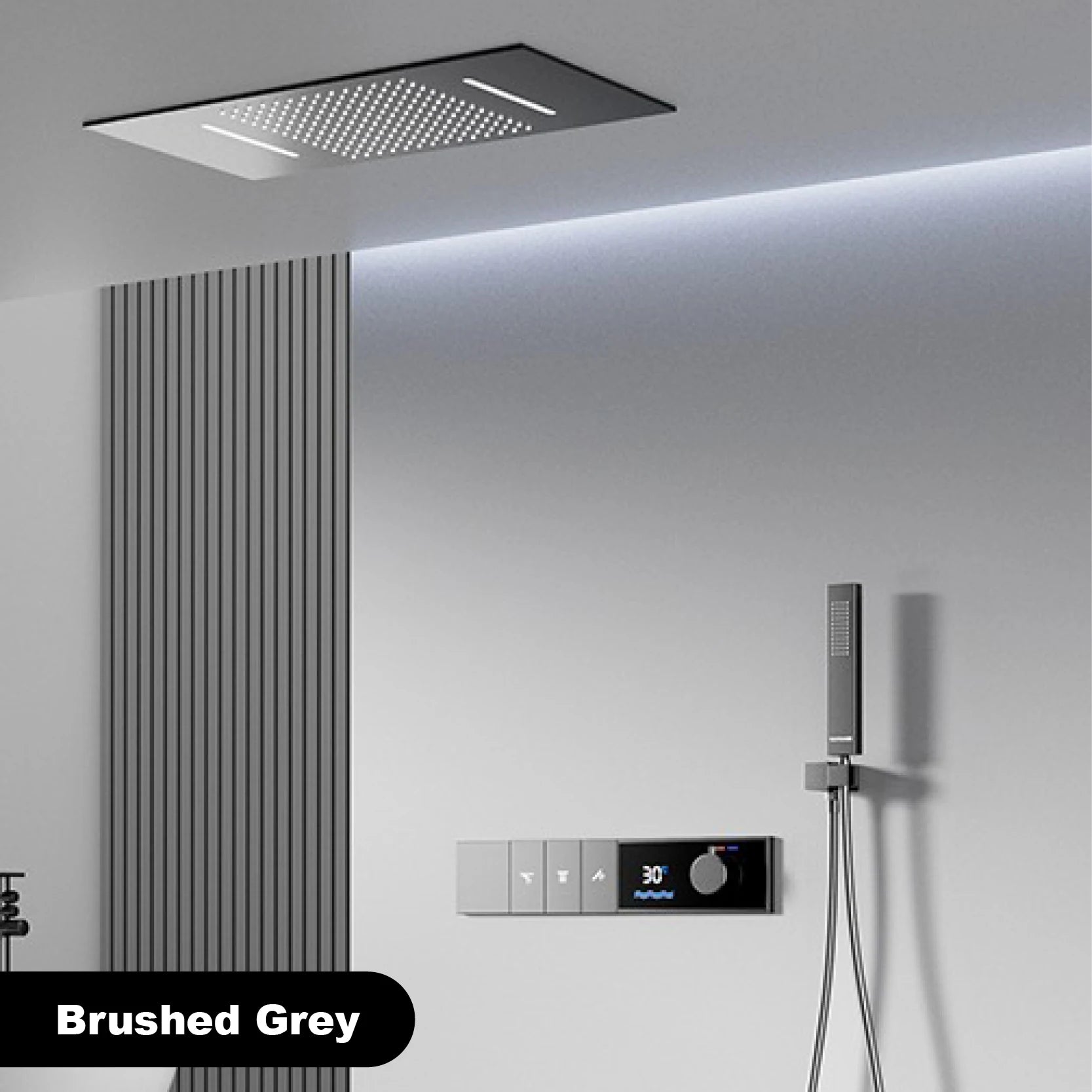 Luxury Brass Gun Grey Thermostatic LED Digital Display 3 Spray Modes Shower System