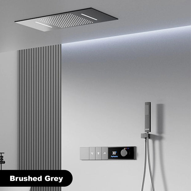 Luxury Brass Gun Grey Thermostatic LED Digital Display 3 Spray Modes Shower System