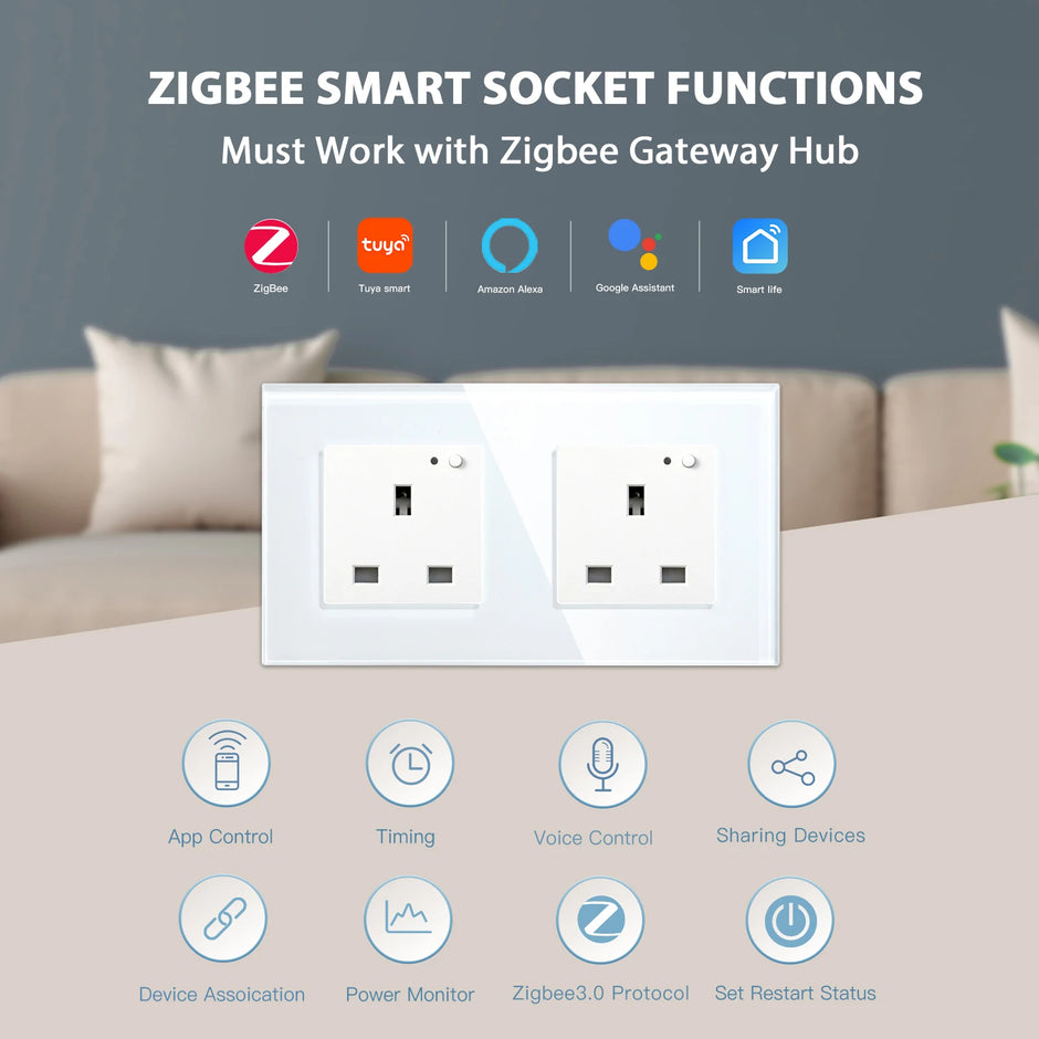 BSEED  Single UK Smart Socket Double Intelligent Wall Sockets Triple Electric Outlets