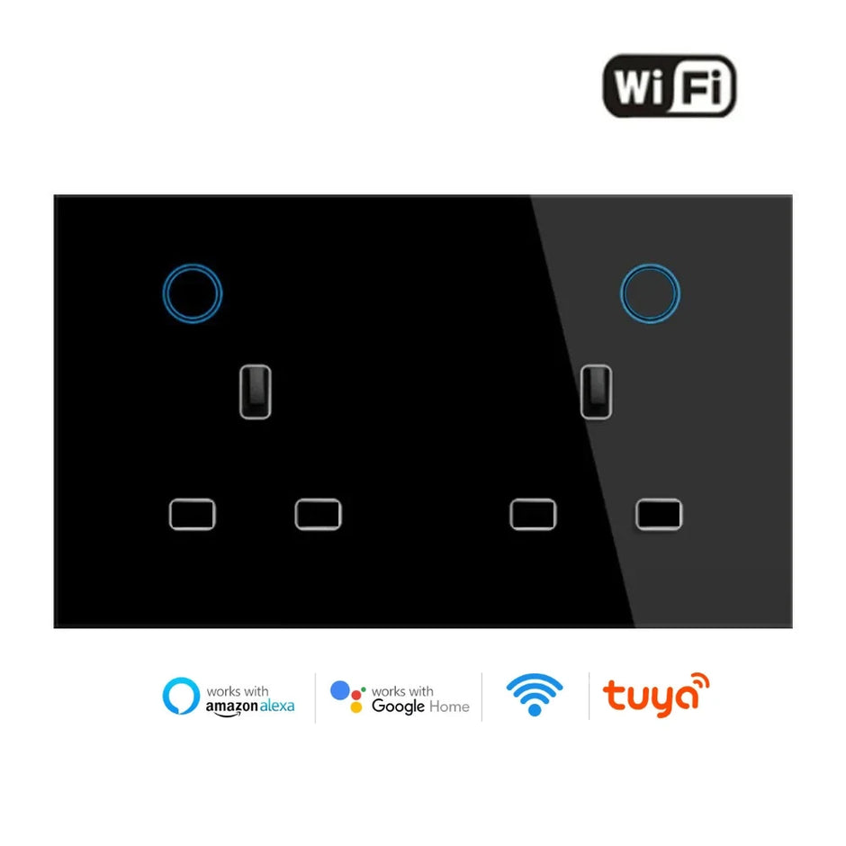 WIFI Smart Tuya Dual Wall Socket UK Electric Plug Outlet Power Monitor USB PD 20W