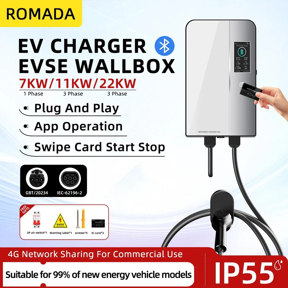 ROMADA 32A 22KW EV Charging Station Wallbox Car Charger