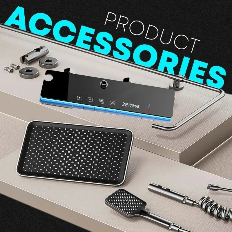 Grey Shower System with Ambient Light - Intelligent Digital Faucet Set with Temperature Display & Rainfall