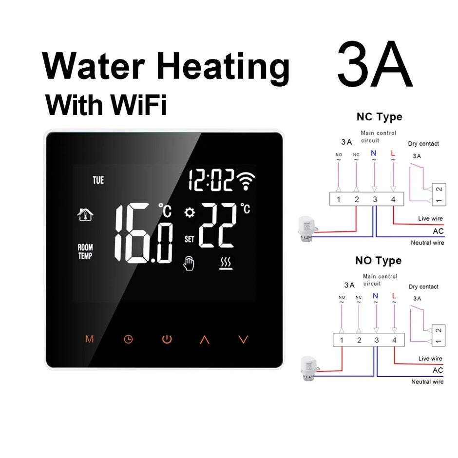 Multi-System Smart Thermostat Controls Electric Floor Heating/Gas Boilers via WiFi, Supports Voice&App Temperature Adjustment