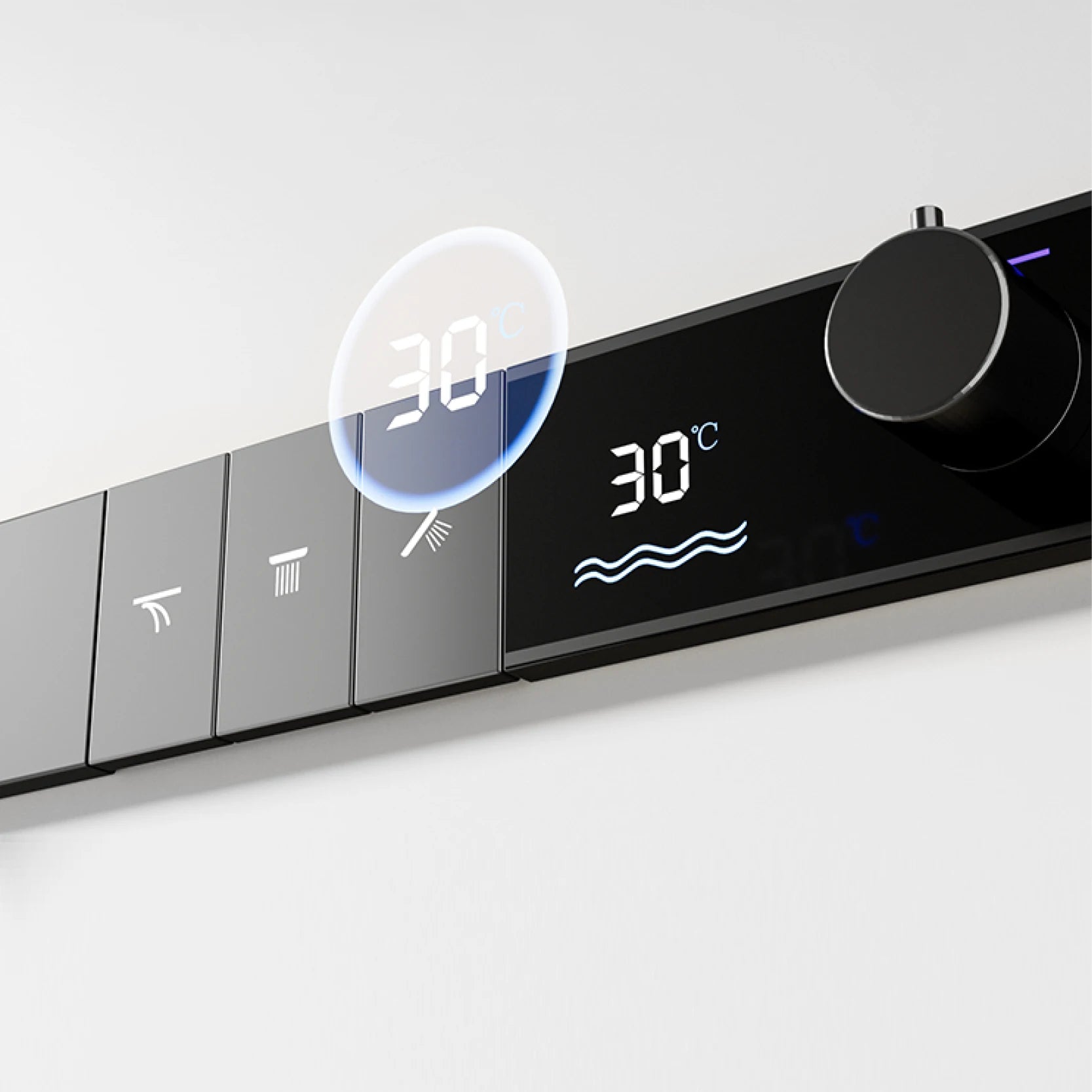 Luxury Brass Gun Grey Thermostatic LED Digital Display 3 Spray Modes Shower System