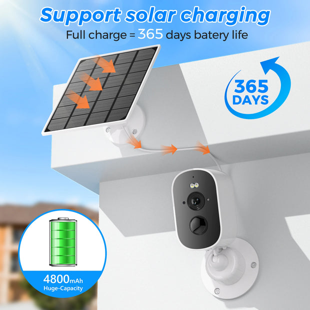 5MP WIFI Camera Outdoor Solar Camera Built-in 4800mAh Battery Surveillance Camera