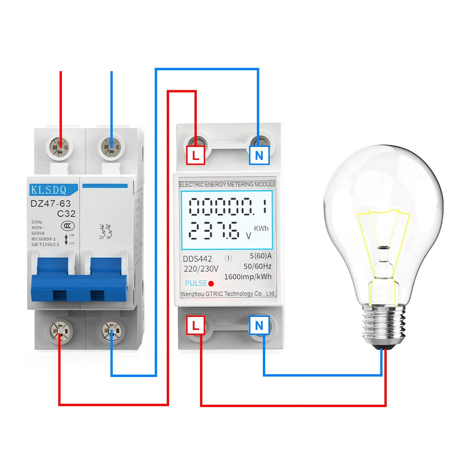 GTRIC Electric Energy Meter 2P Single Phase  LCD Digital Display