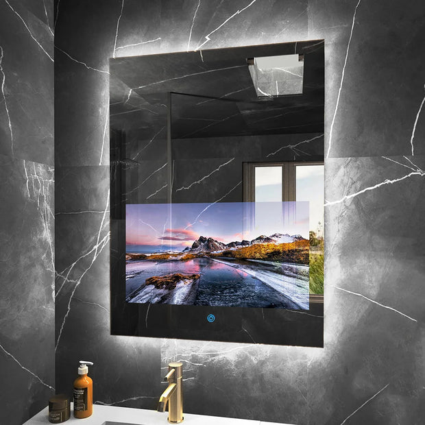 Smart Lighted Mirror With Touch Screen TV Tri-color Adjustable Light 2 in 1 Mirror TV